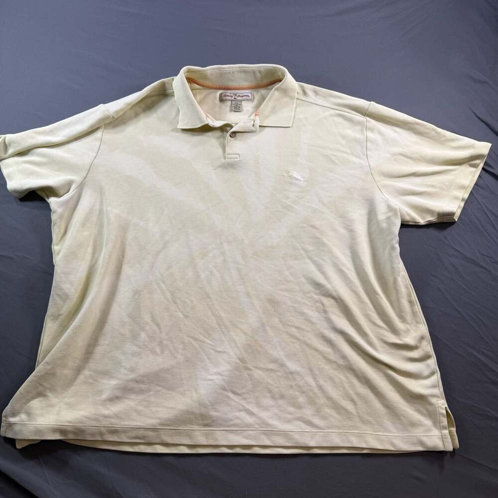 Tommy Bahama Mens XXL Polo Shirt Yellow Tie Dye Marlin Embroidered